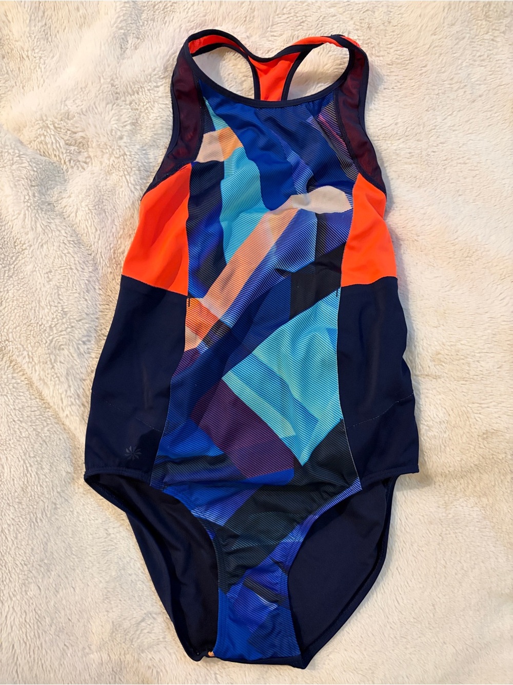 Athleta Navy Blue Orange Geometric Racerback One-Piece